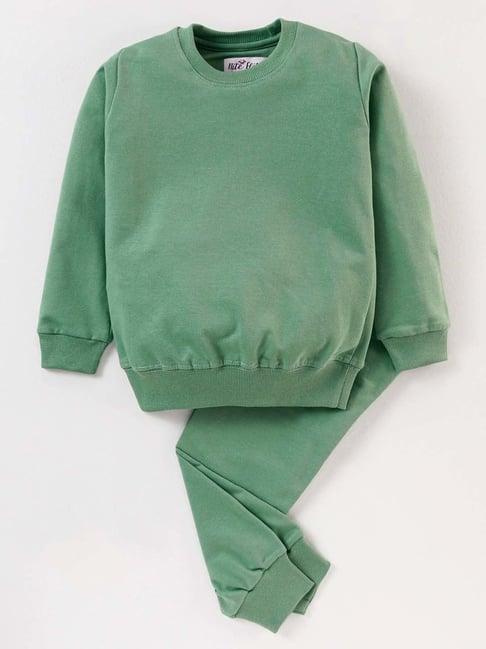 nite flite kids green cotton regular fit full sleeves sweatshirt set