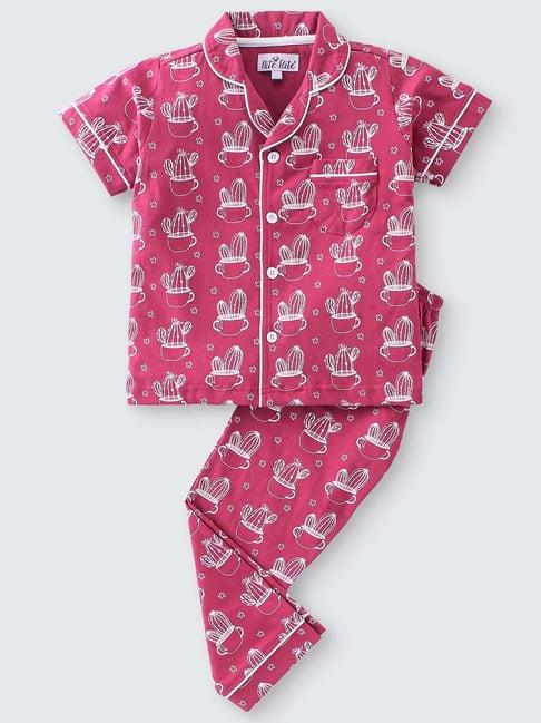 nite flite kids pink cotton printed shirt set