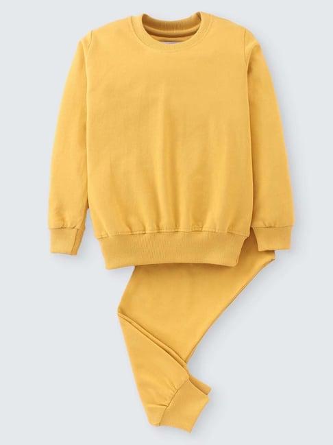 nite flite kids yellow cotton regular fit full sleeves sweatshirt set