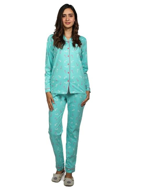 nite flite blue printed shirt with pyjamas