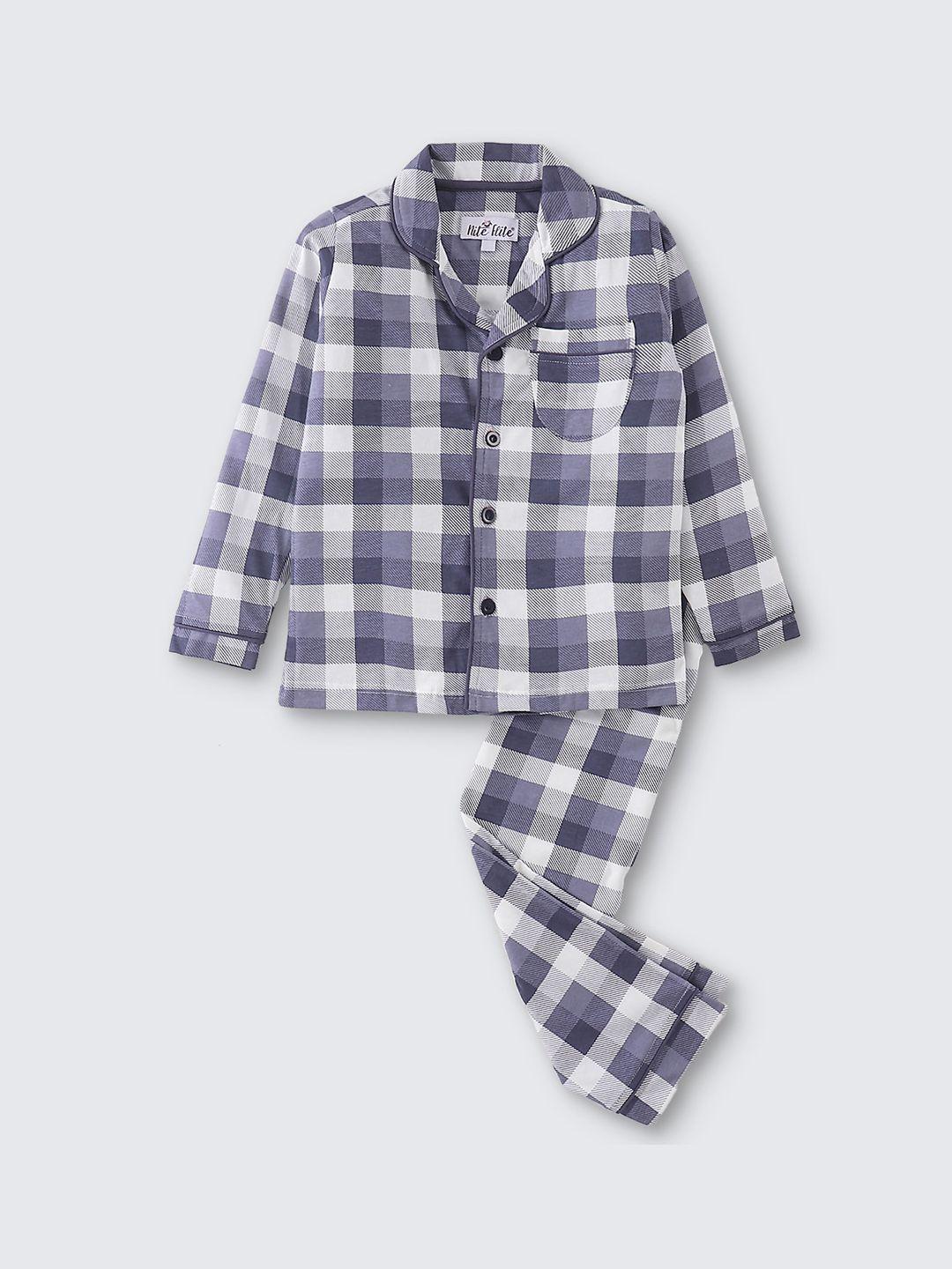 nite flite boys checked pure cotton night suit