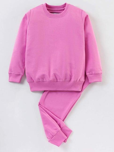 nite flite kids pink cotton regular fit full sleeves sweatshirt set