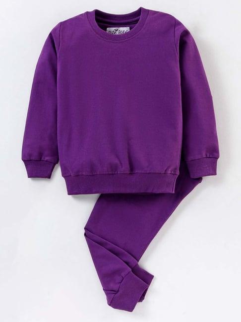 nite flite kids purple cotton regular fit full sleeves sweatshirt set