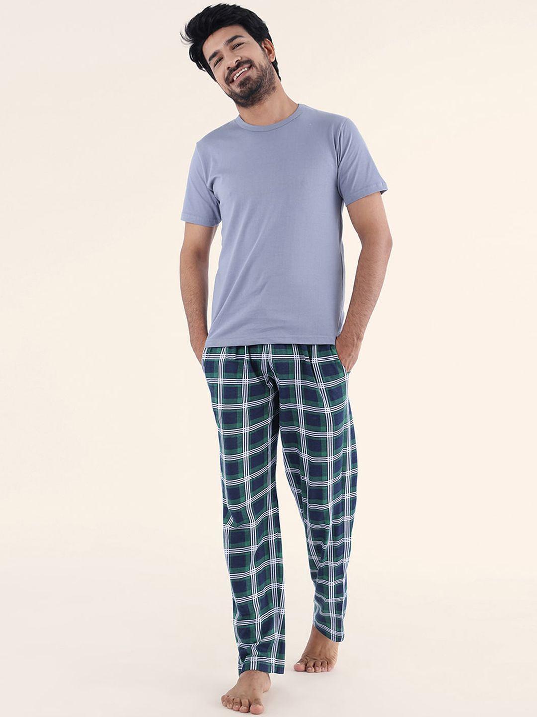 nite flite men 2 pieces checked pure cotton night suit