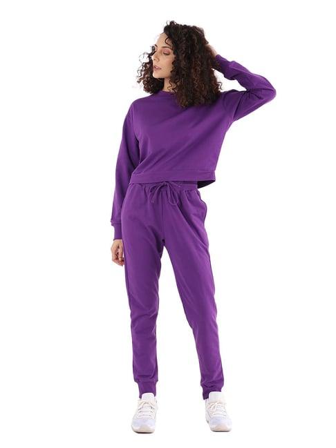 nite flite purple cotton crop sweatshirt with joggers