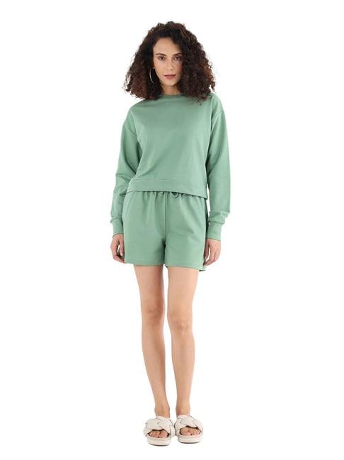 nite flite sage green cotton crop sweatshirt with shorts