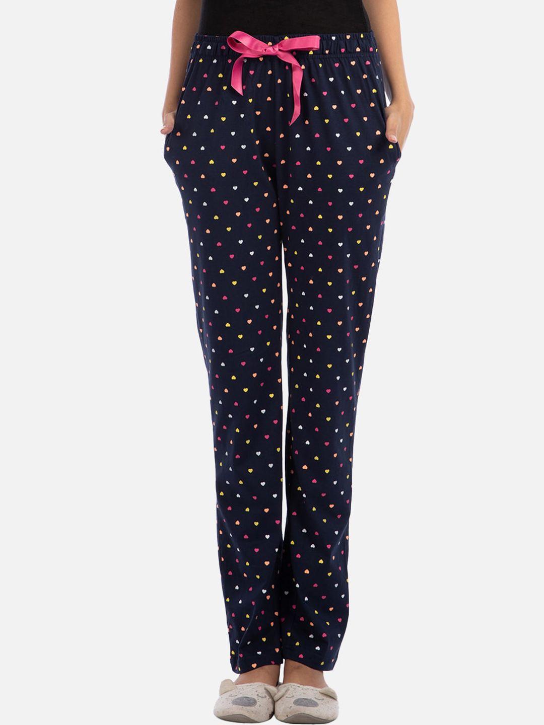 nite flite women navy blue printed pure cotton lounge pants