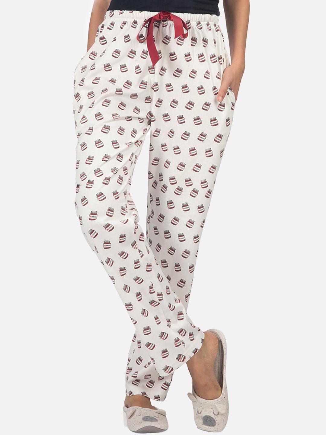 nite flite women off white nutella printed cotton lounge pants