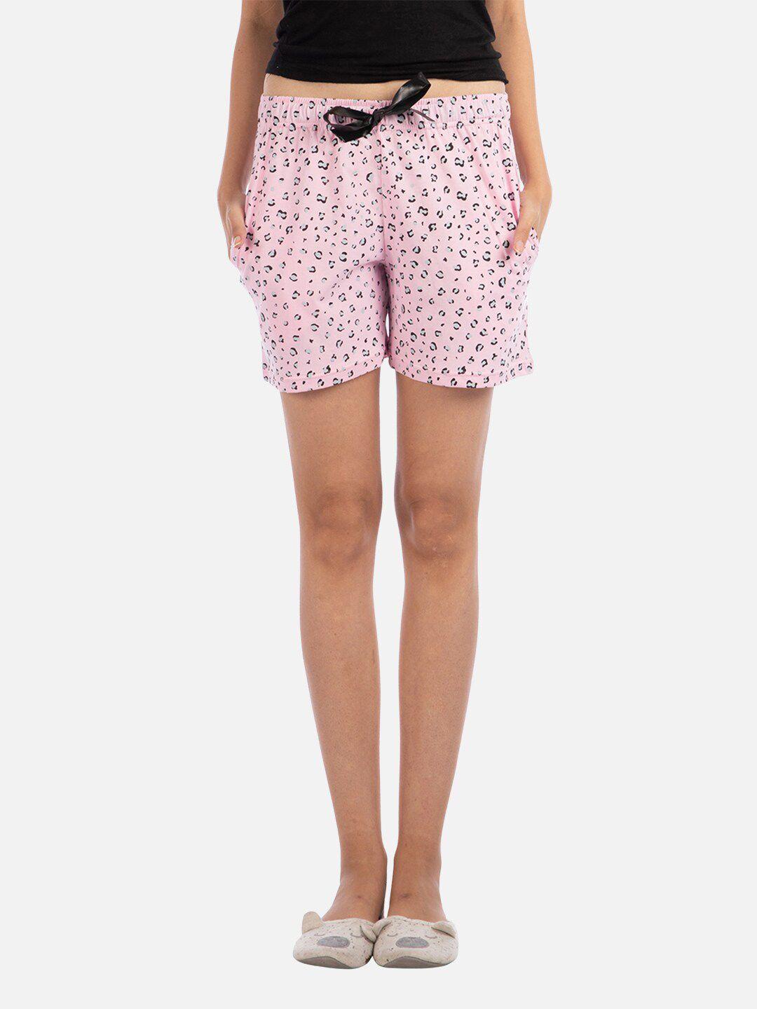 nite flite women pink animal printed cotton lounge shorts