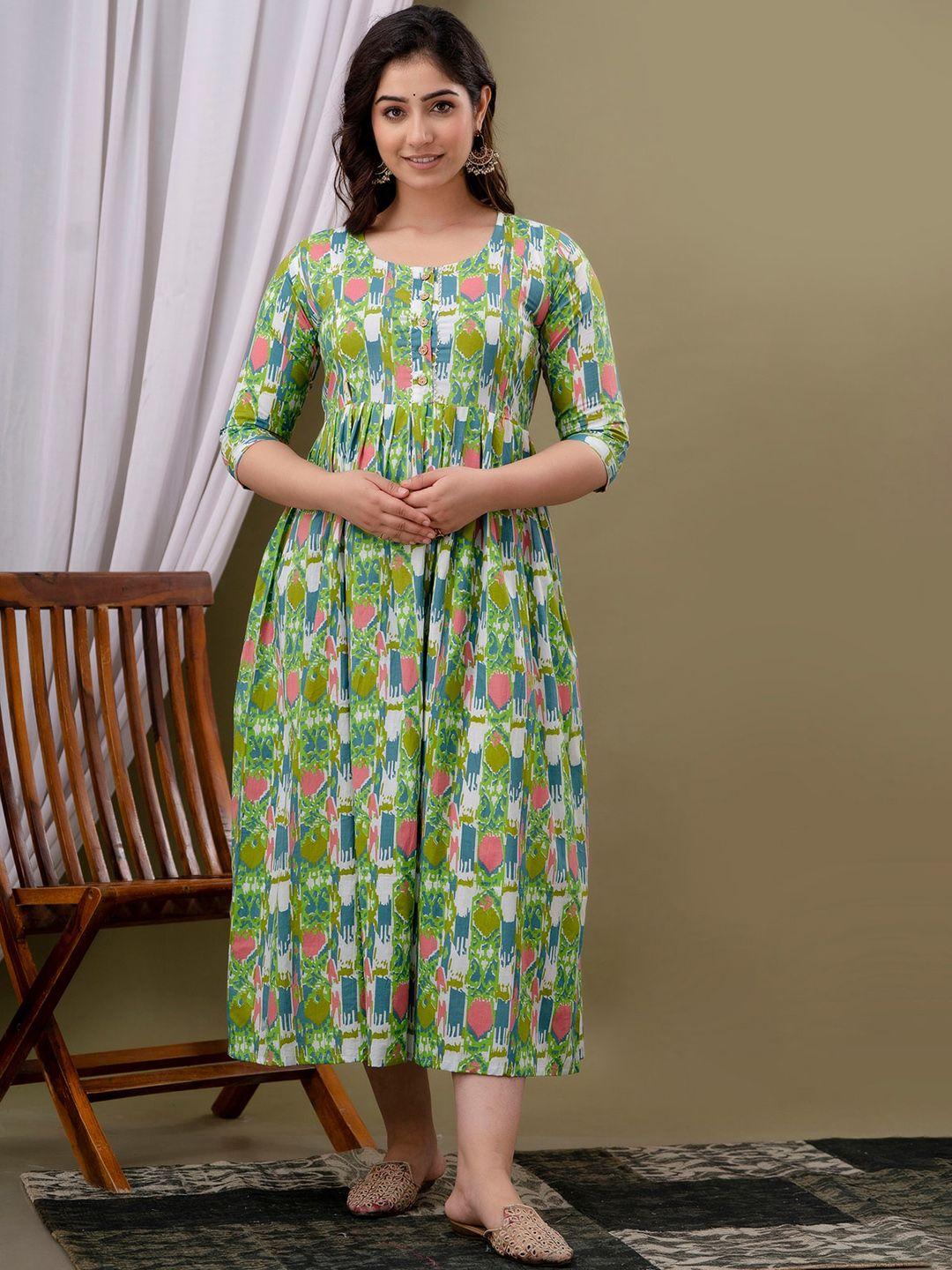 nitvan abstract printed thread work cotton maternity a-line ethnic dress