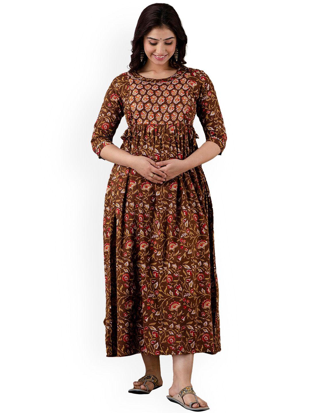 nitvan ethnic motifs printed pure cotton maternity ethnic dress