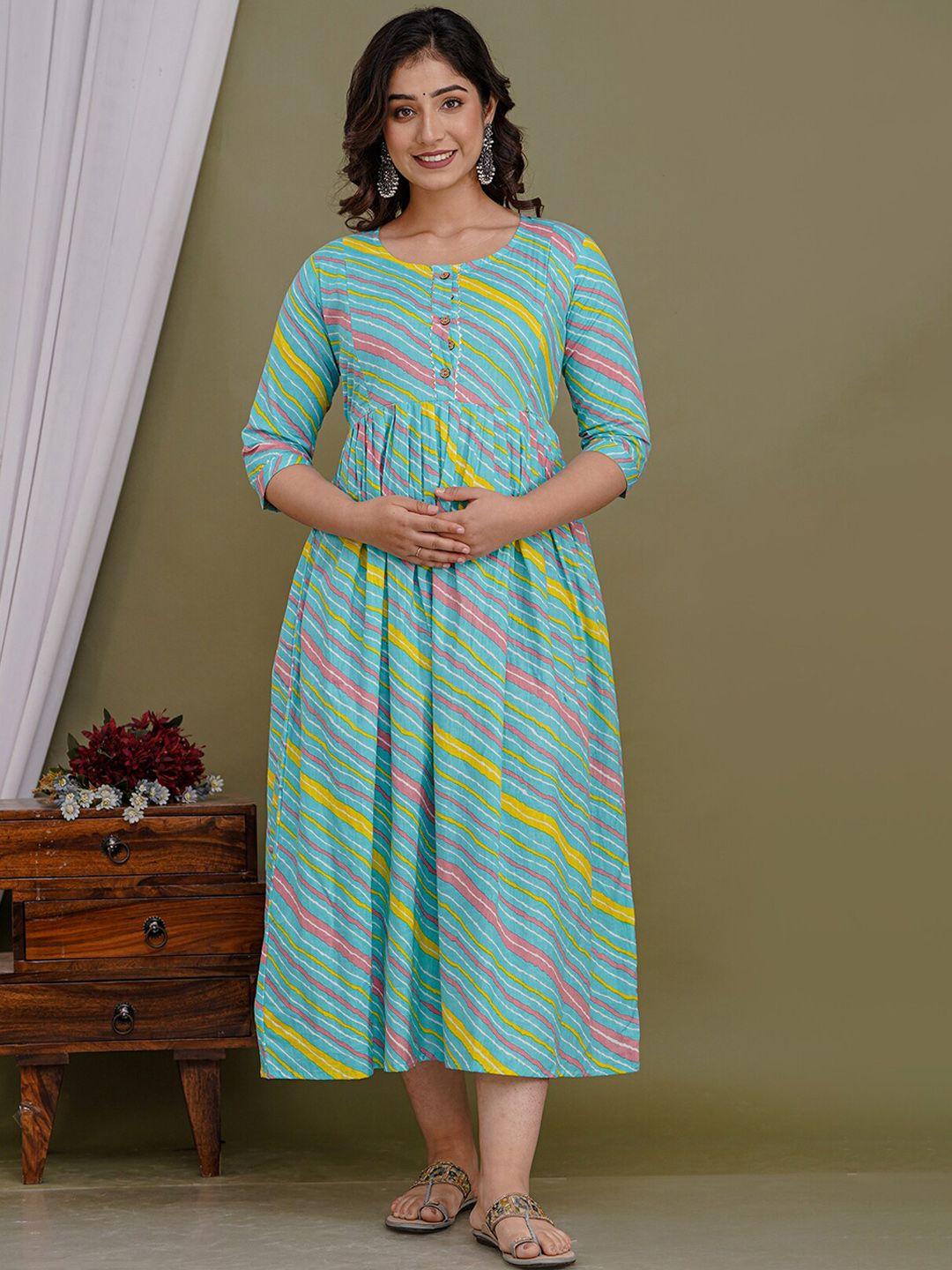 nitvan maternity leheriya printed gotta patti cotton fit & flare ethnic dress