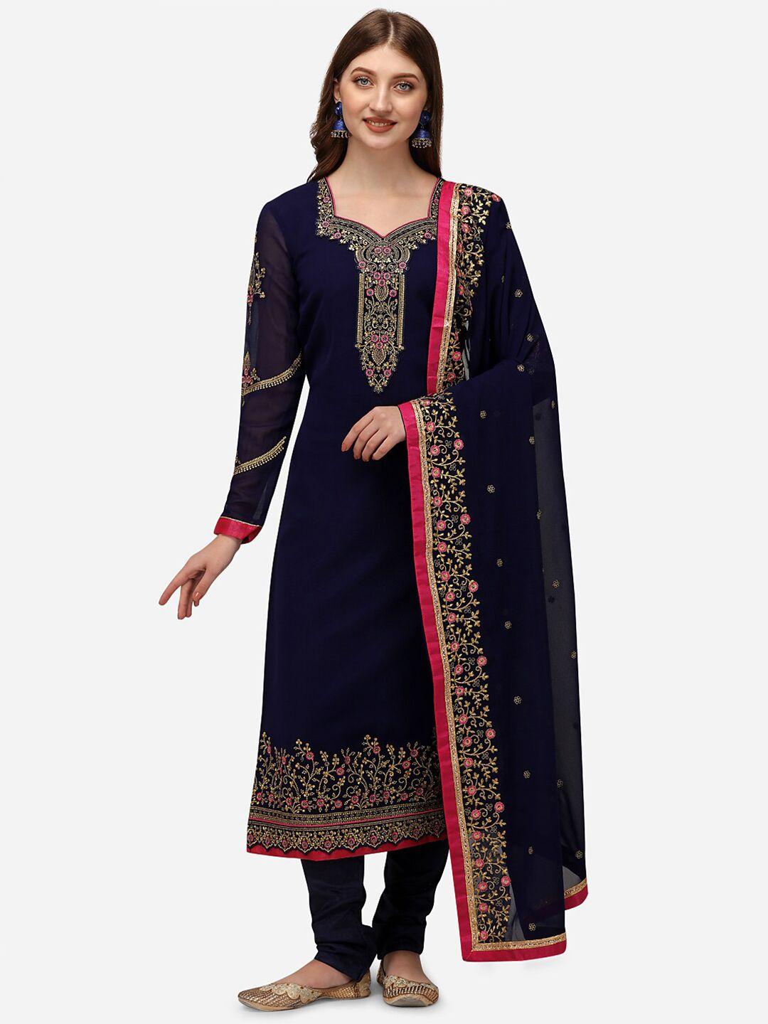 nivah fashion blue silk georgette embroidery unstitched dress material