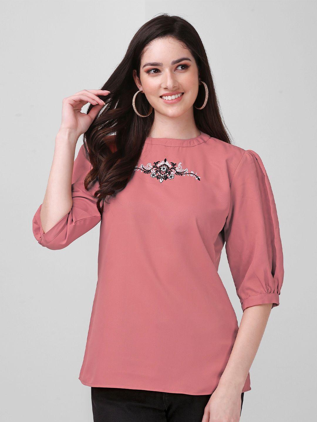 nivah fashion embroidered round neck puff sleeve top