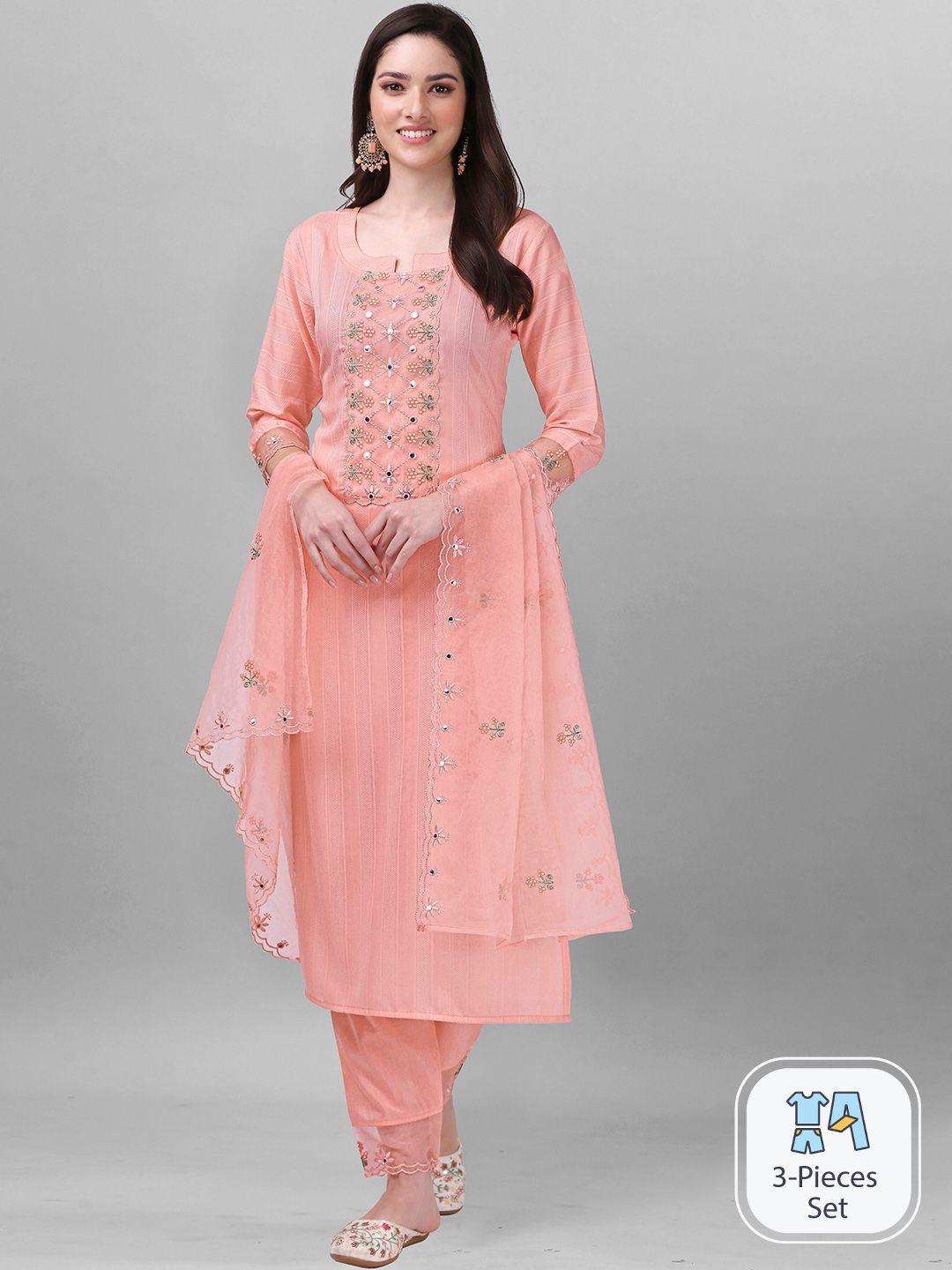 nivah fashion floral embroidered pure cotton kurta with trousers & dupatta