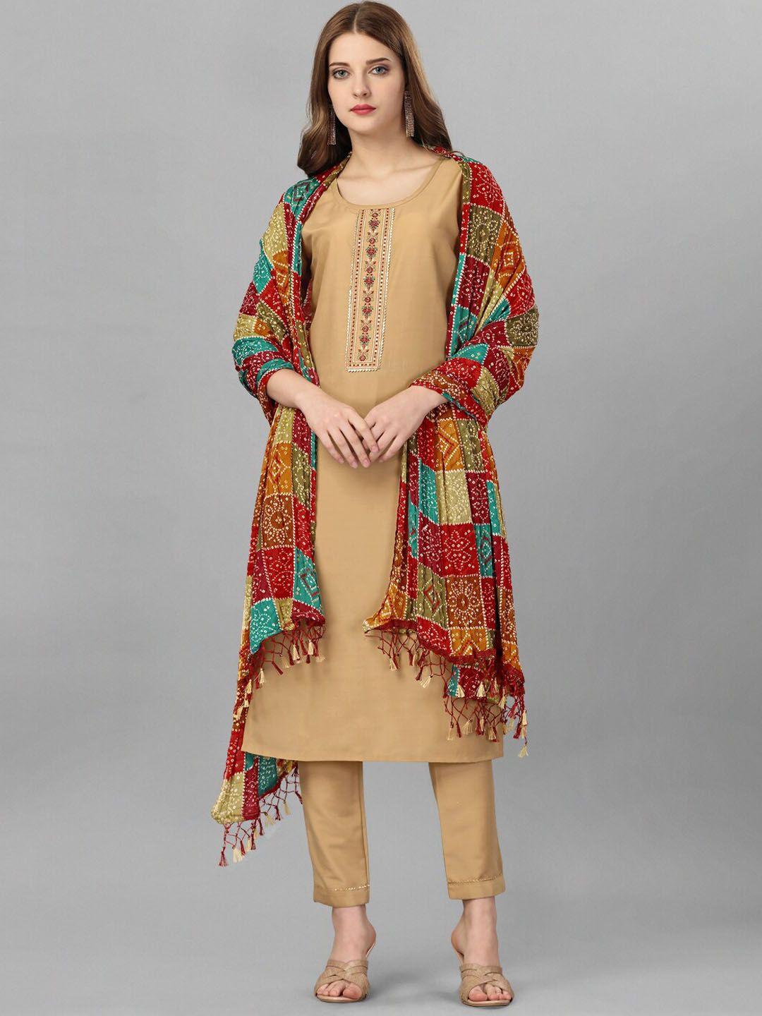 nivah fashion floral yoke design gotta patti detail regular kurta & trousers with dupatta