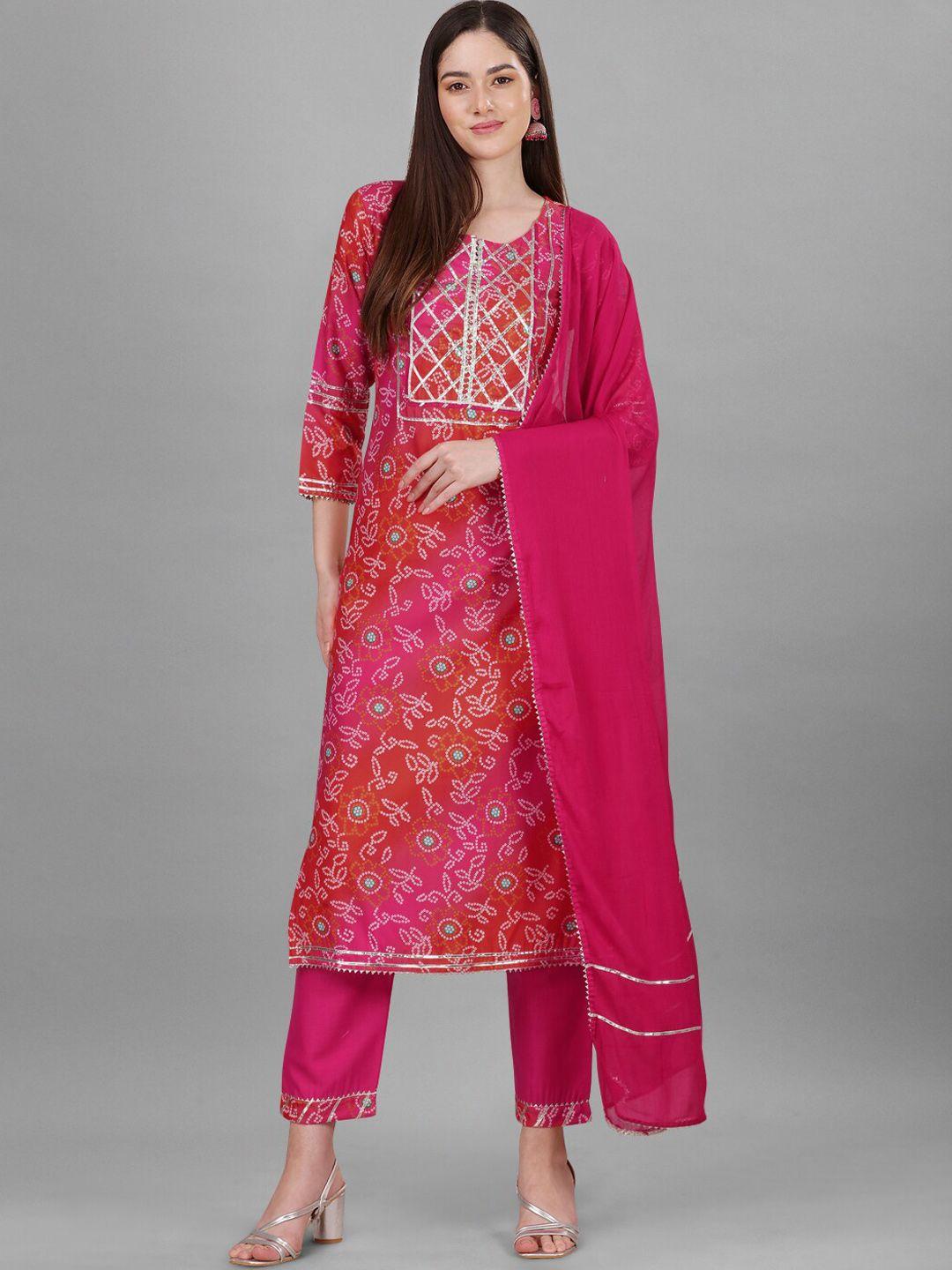 nivah fashion women bandhani printed kurta with trousers & dupatta
