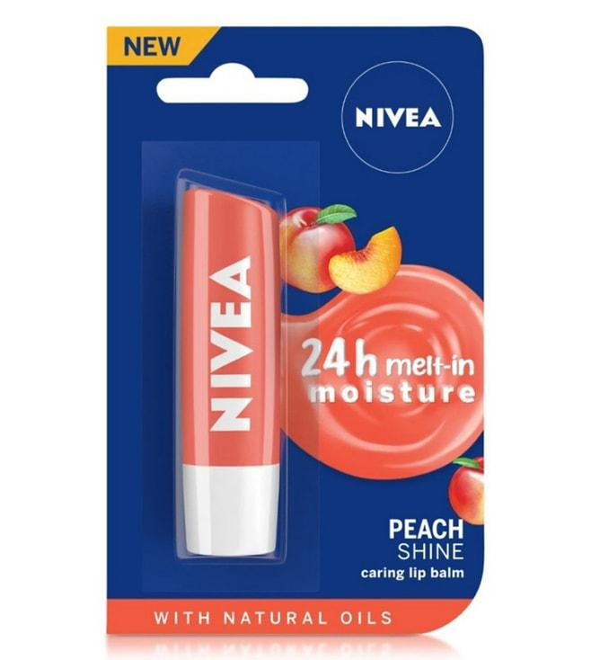 nivea 24h moisture with natural oils lip balm coral pink shine & peach aroma - 4.8 gm