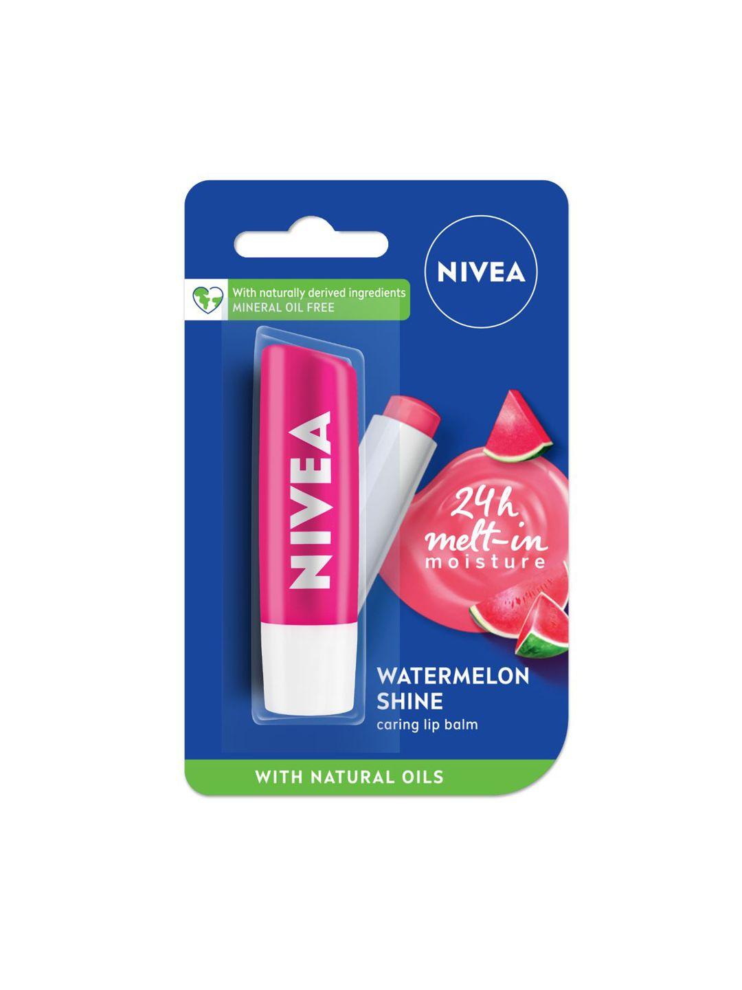 nivea caring lip balm - watermelon shine 24h moisture with natural oils, pink shine 4.8 g