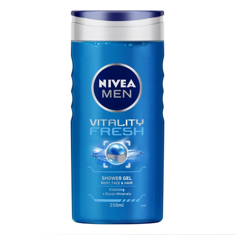 nivea men body wash, vitality fresh with ocean minerals, shower gel for body, face & hair