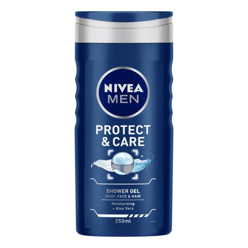 nivea men body wash,protect & care with aloe vera, shower gel for body, face & hair