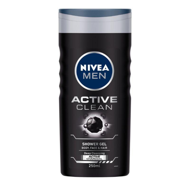 nivea men body wash- active clean with active charcoal- shower gel for body- face & hair 3-in-1