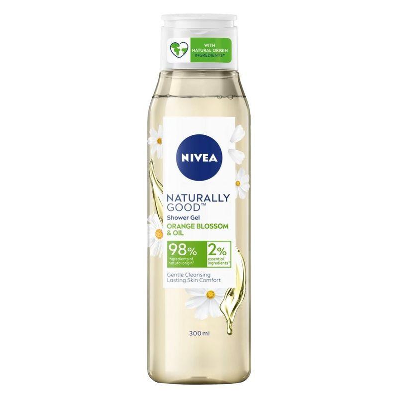 nivea naturally good body wash, orange blossom & oil shower gel, no parabens, vegan formula