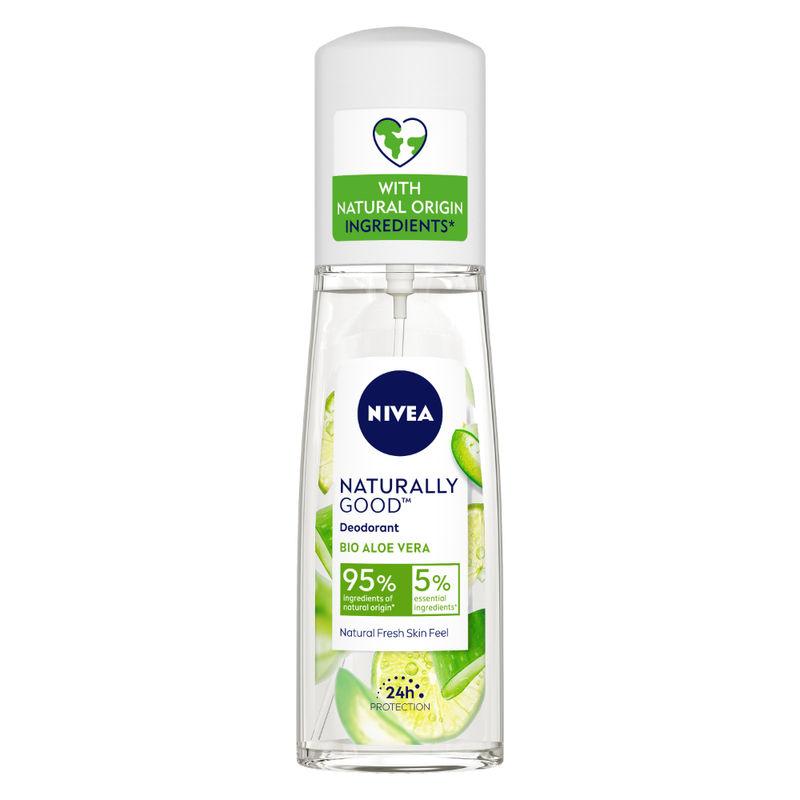 nivea naturally good deodorant, bio aloe vera with natural fresh skin feel, vegan formula