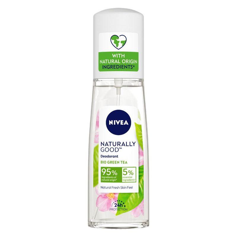 nivea naturally good deodorant, bio green tea with natural fresh skin feel, vegan formula