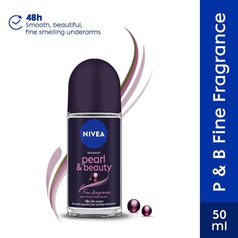 nivea pearl & beauty fine fragrance deo roll for women, 48 hr odor protection, 0% alcohol