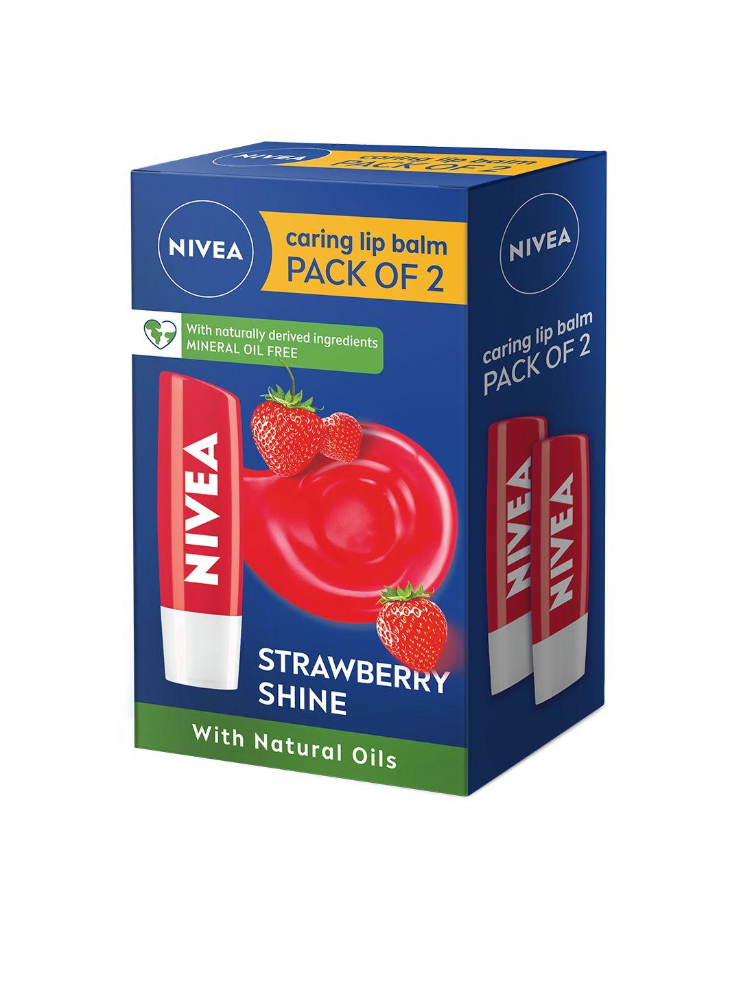 nivea set of 2 24 hr melt-in moisture lip balm - strawberry shine