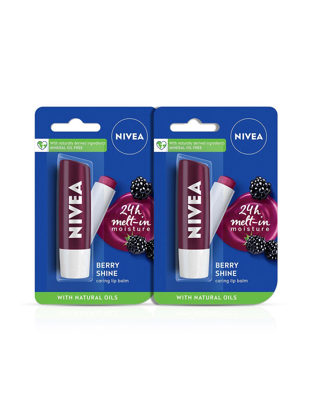 nivea set of 2 berry shine 24h melt-in moisture lip balms