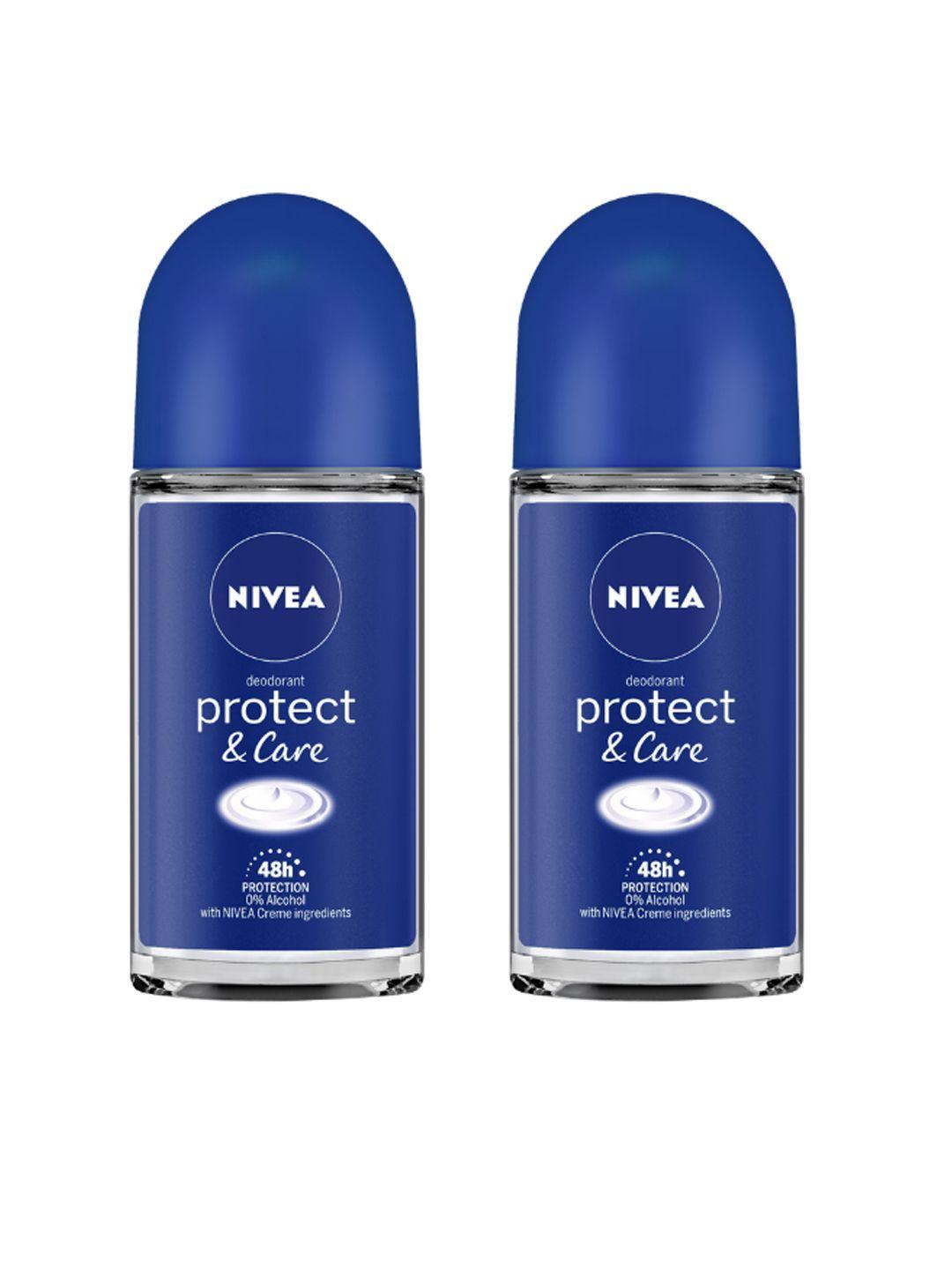 nivea set of 2 deodorant roll on - protect & care