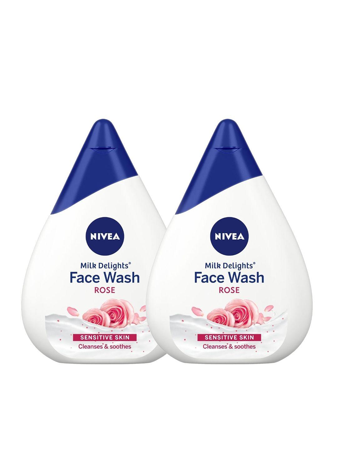 nivea set of 2 milk delights rose face wash with rosewater for sensitive skin - 50 ml each