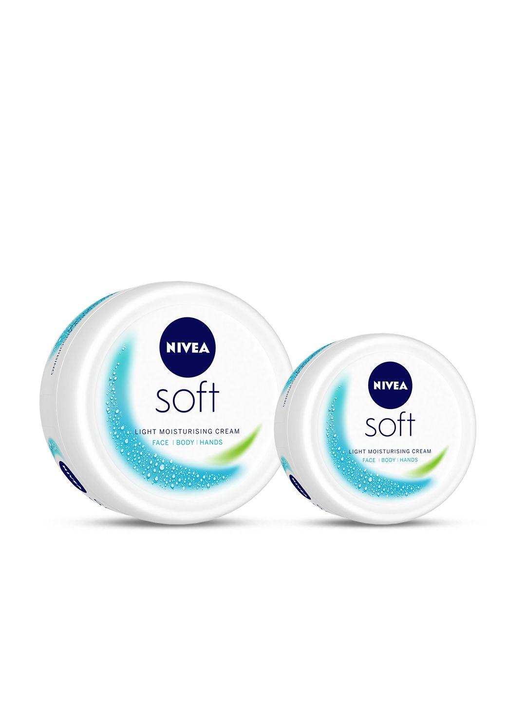 nivea set of 2 soft light moisturising cream for face body & hands - 200ml & 100ml