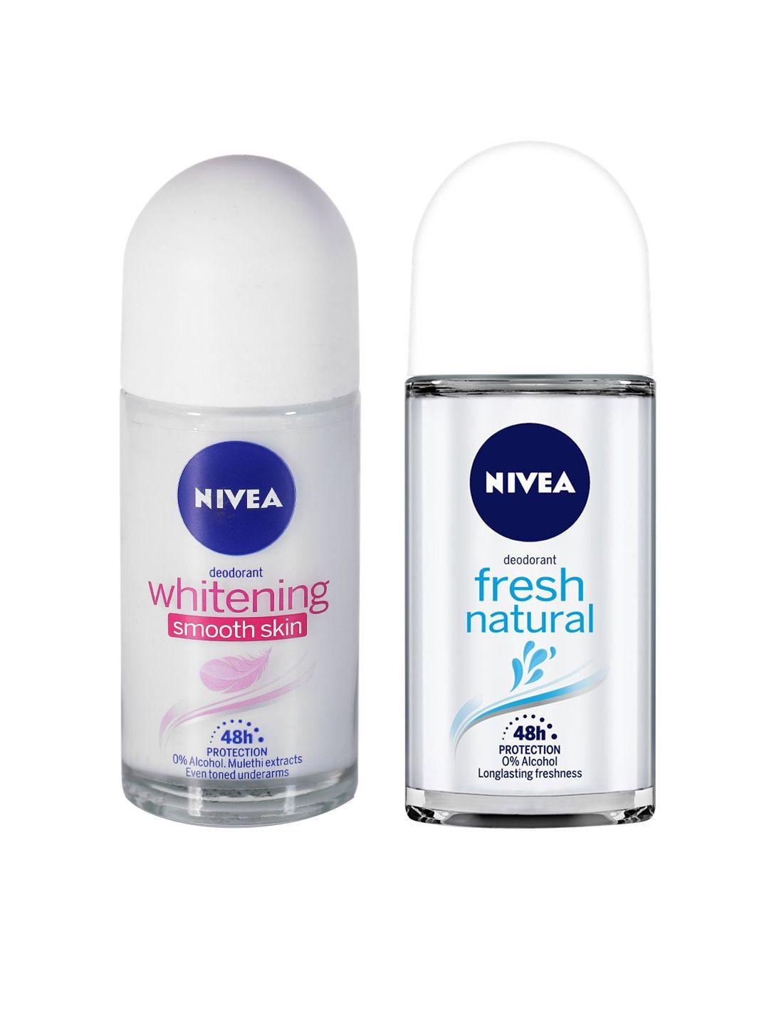 nivea set of fresh natural & whitening smooth skin roll-on deodorants