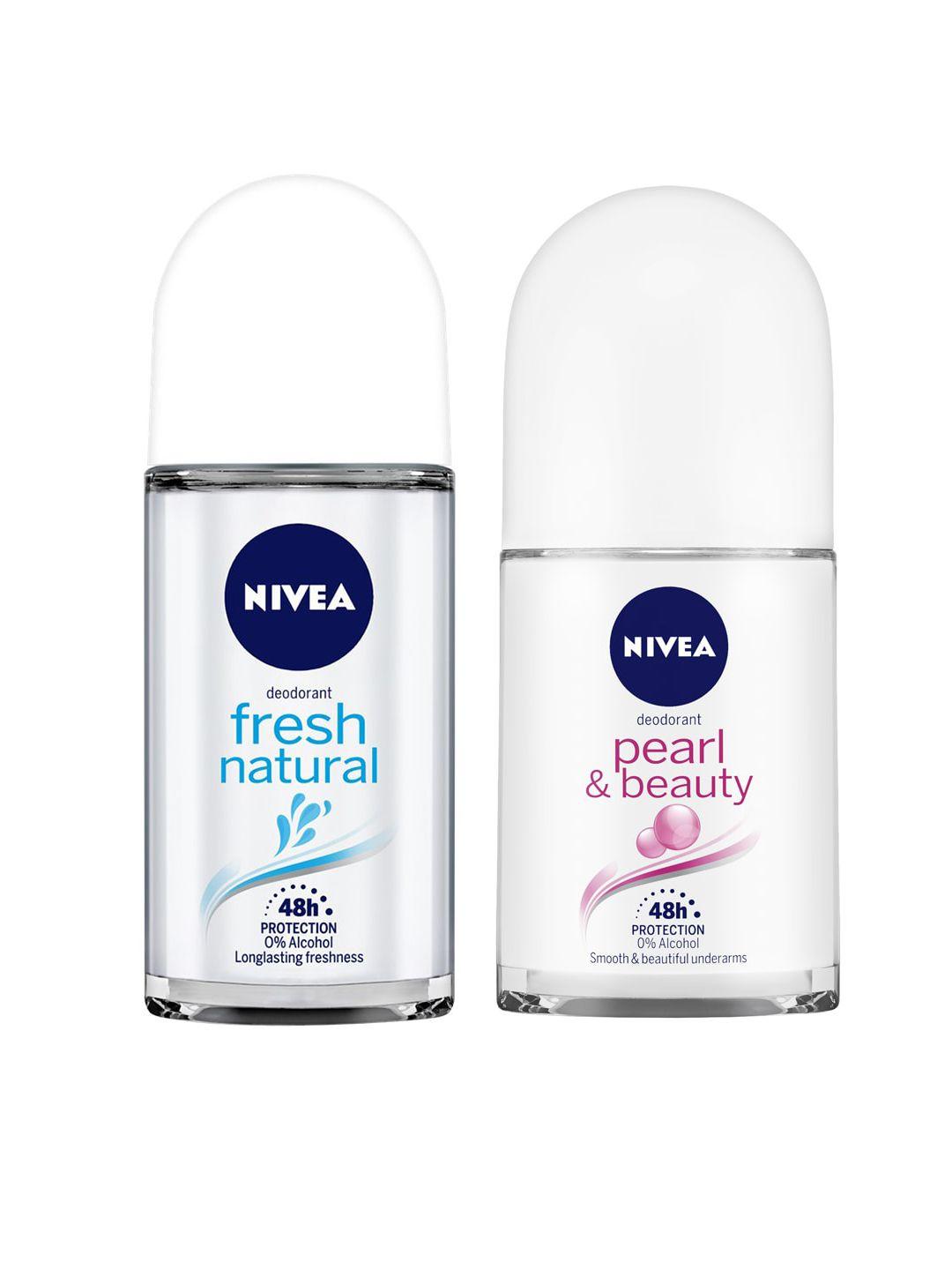 nivea set of fresh natural - pearl & beauty roll-on deodorants