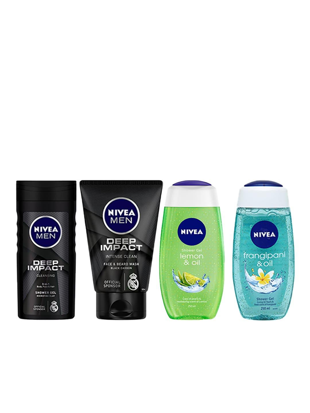 nivea set of men shower gel, face wash & women shower gels