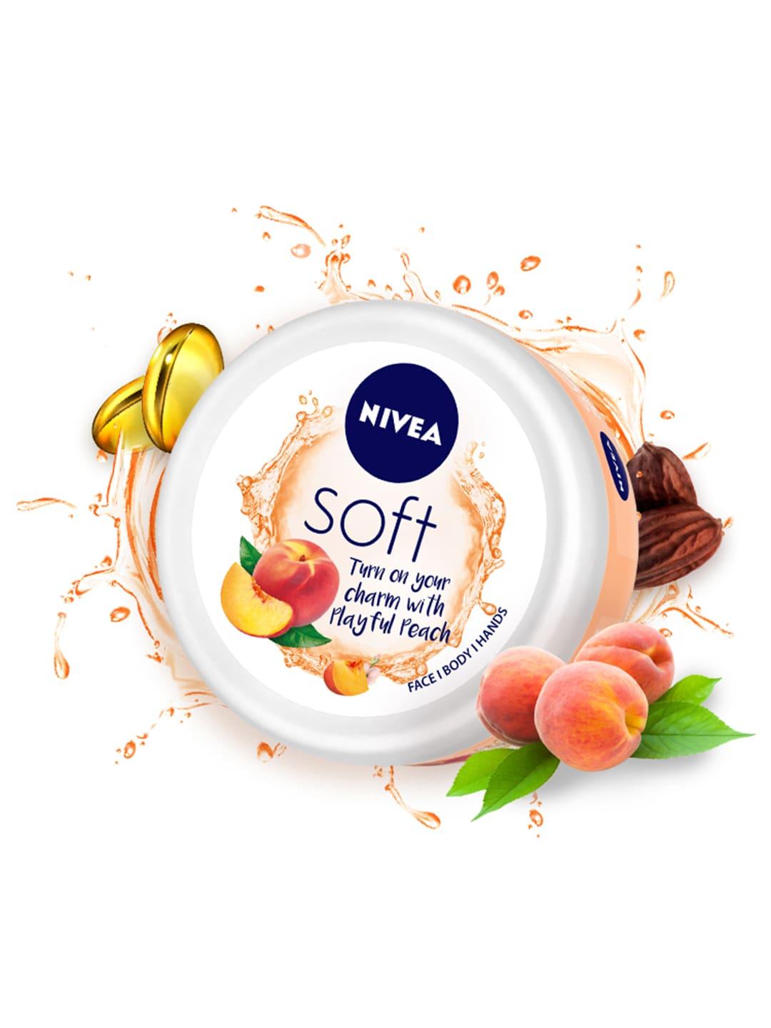 nivea soft light moisturizer cream - playful peach - for face hands & body - 100 ml