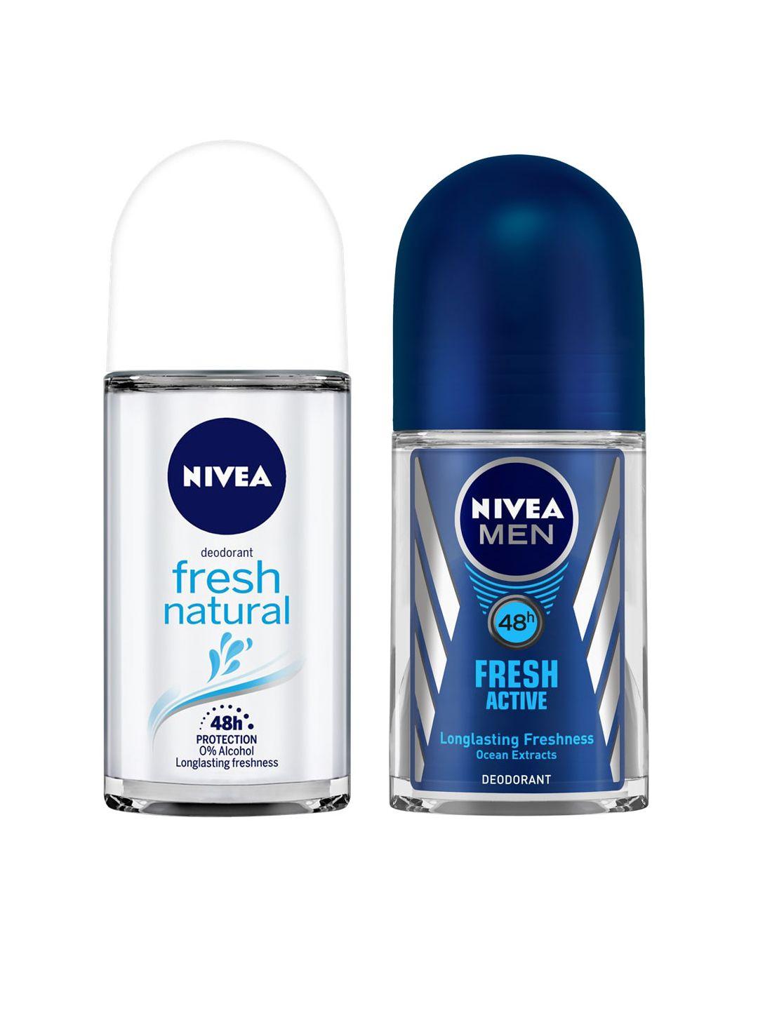 nivea unisex set of fresh natural & fresh active roll-on deodorants