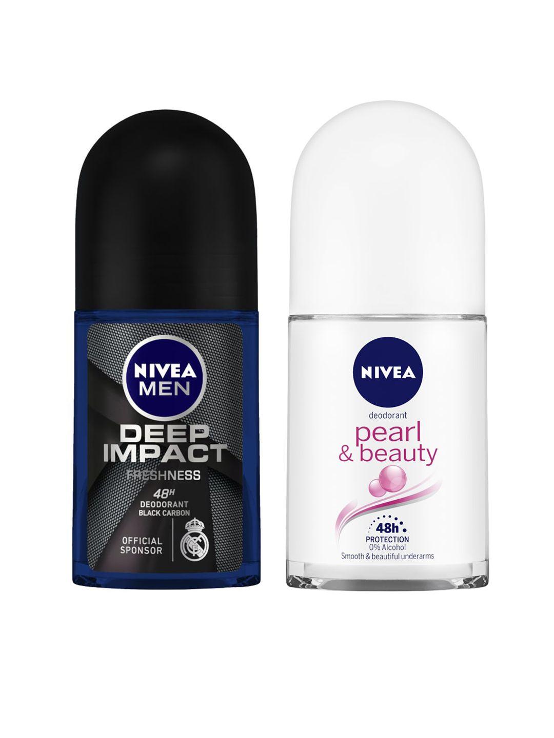 nivea unisex set of pearl & beauty - deep impact freshness roll-on deodorants