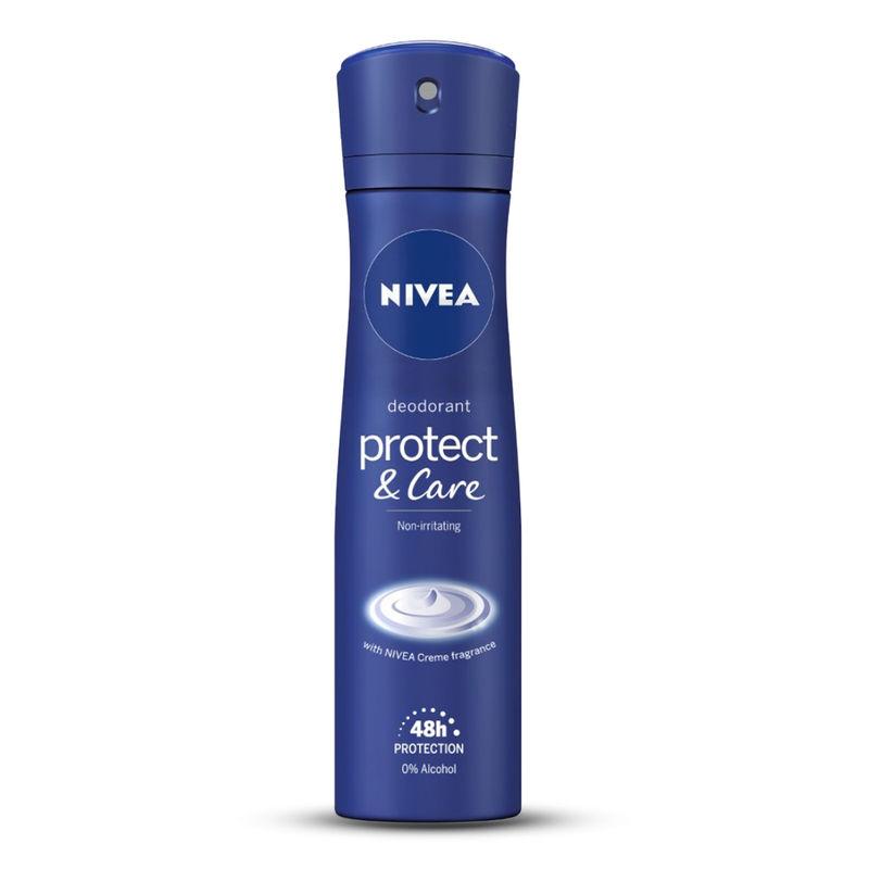 nivea women deodorant, protect & care, non-irritating & 48h protection with nivea crème fragrance