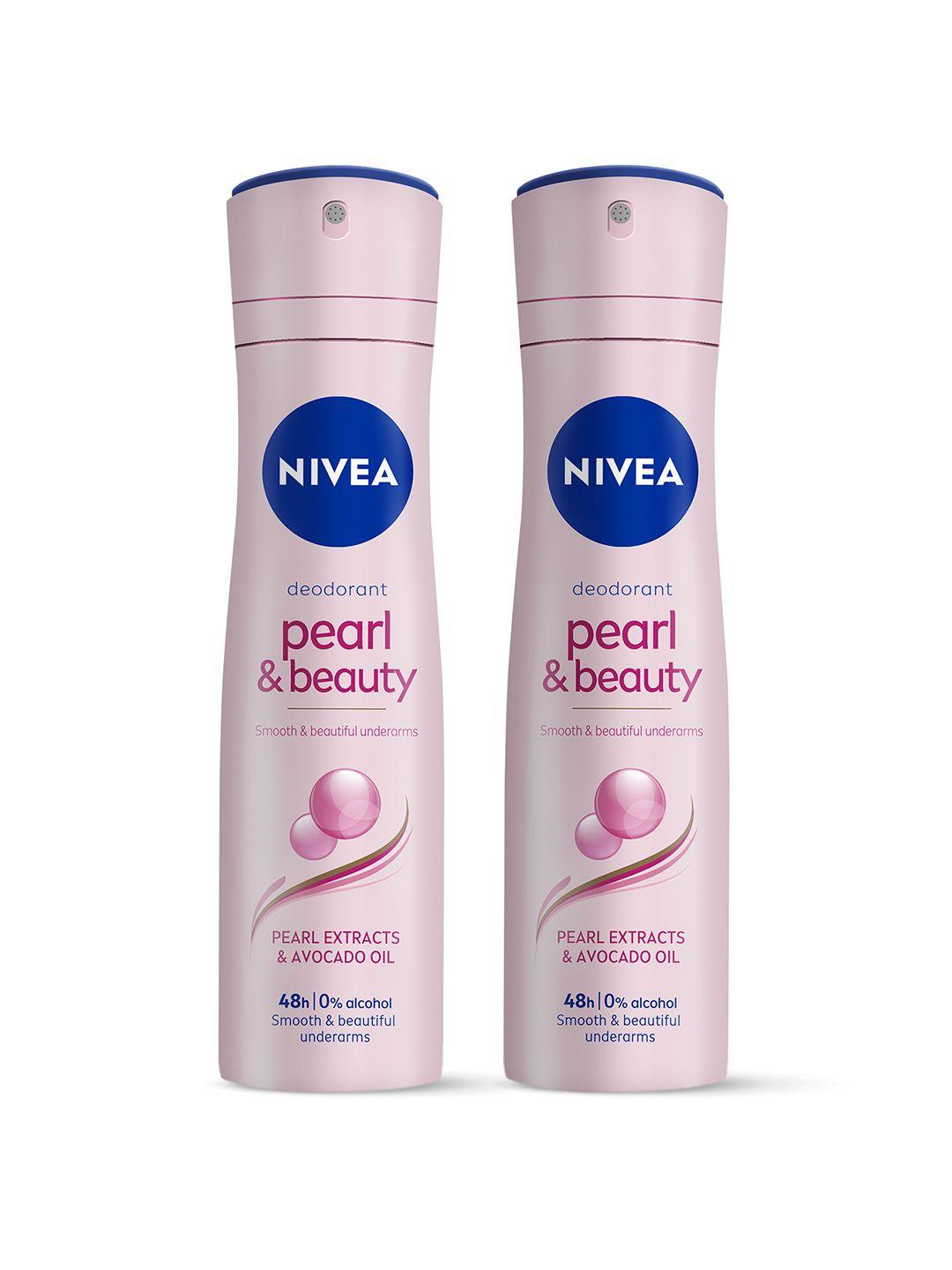 nivea women set of 2 pearl & beauty deodorant with avocado oil - 100ml each