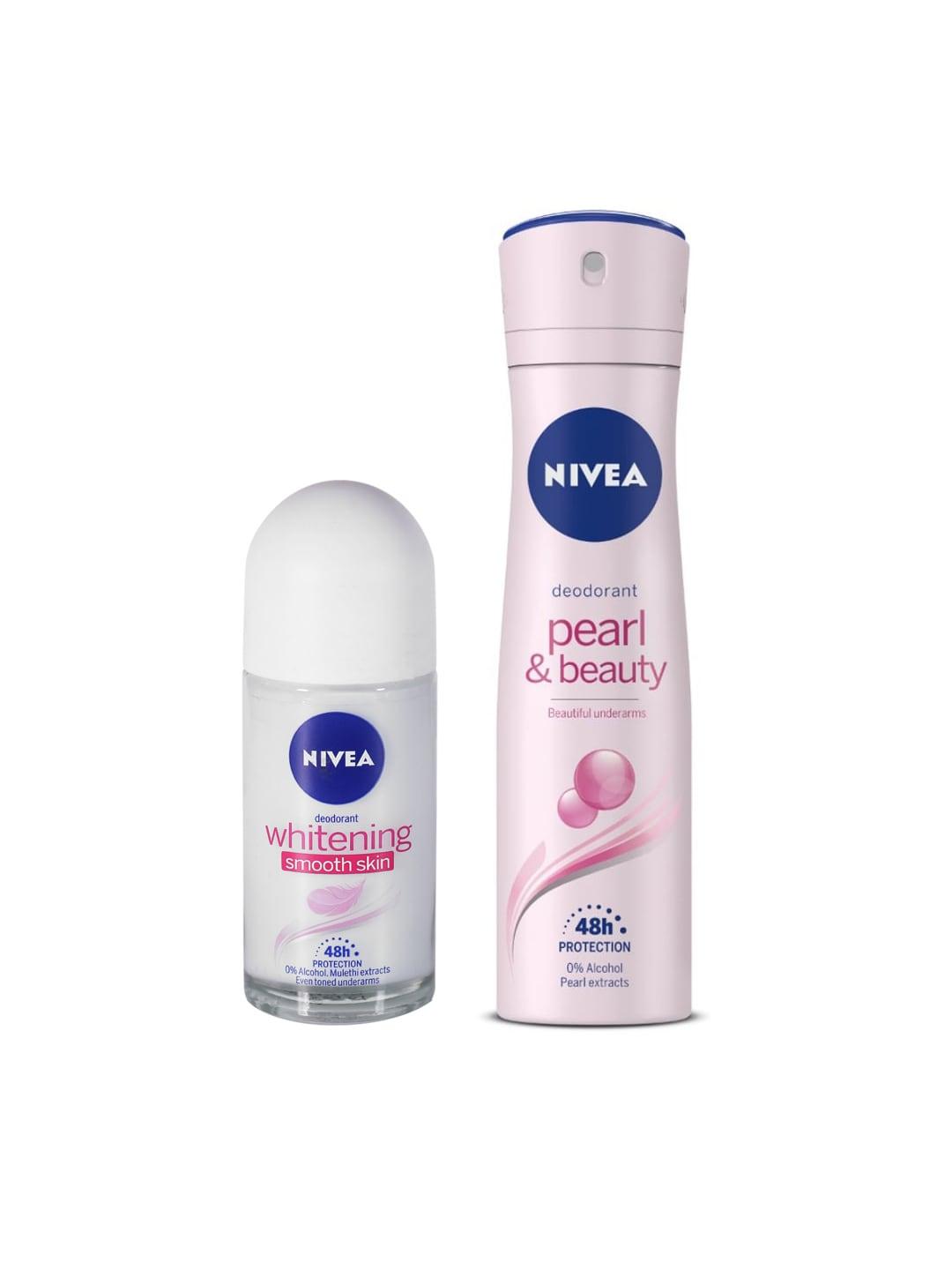 nivea women set of pearl & beauty 48h deodorant with whitening smooth skin roll-on