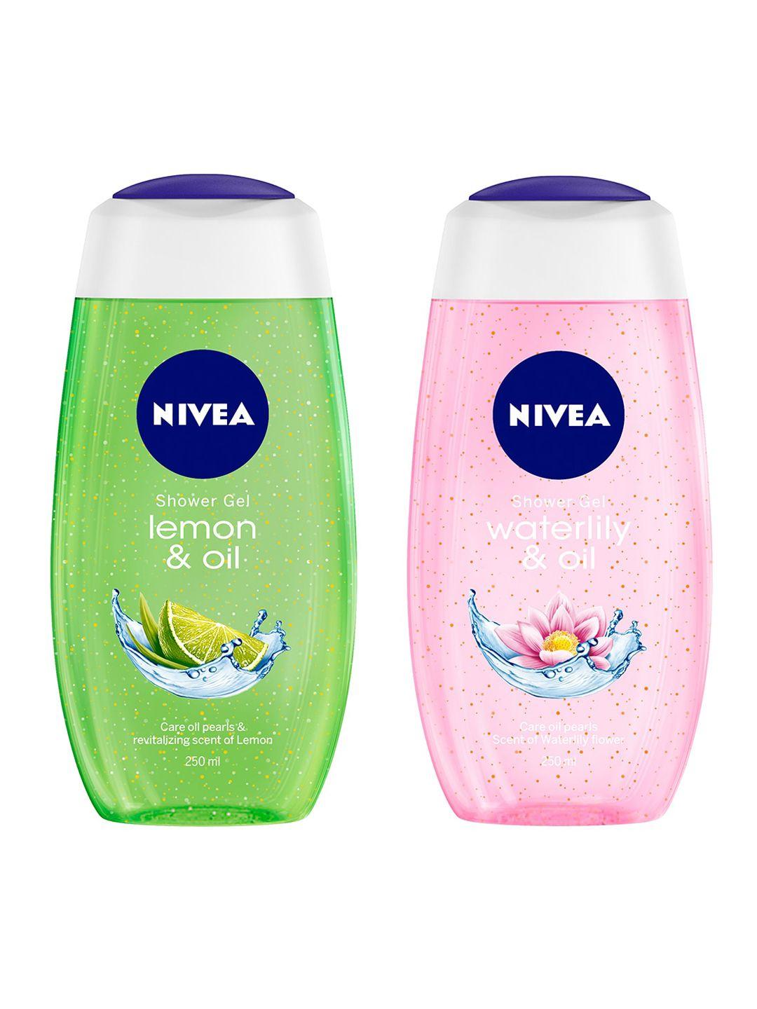 nivea set of 2 lemon & oil - waterlily & oil shower gels