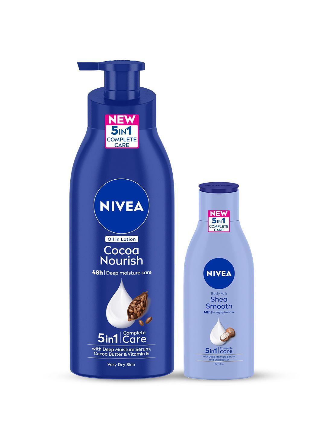 nivea set of cocoa nourish & shea smooth milk body lotions