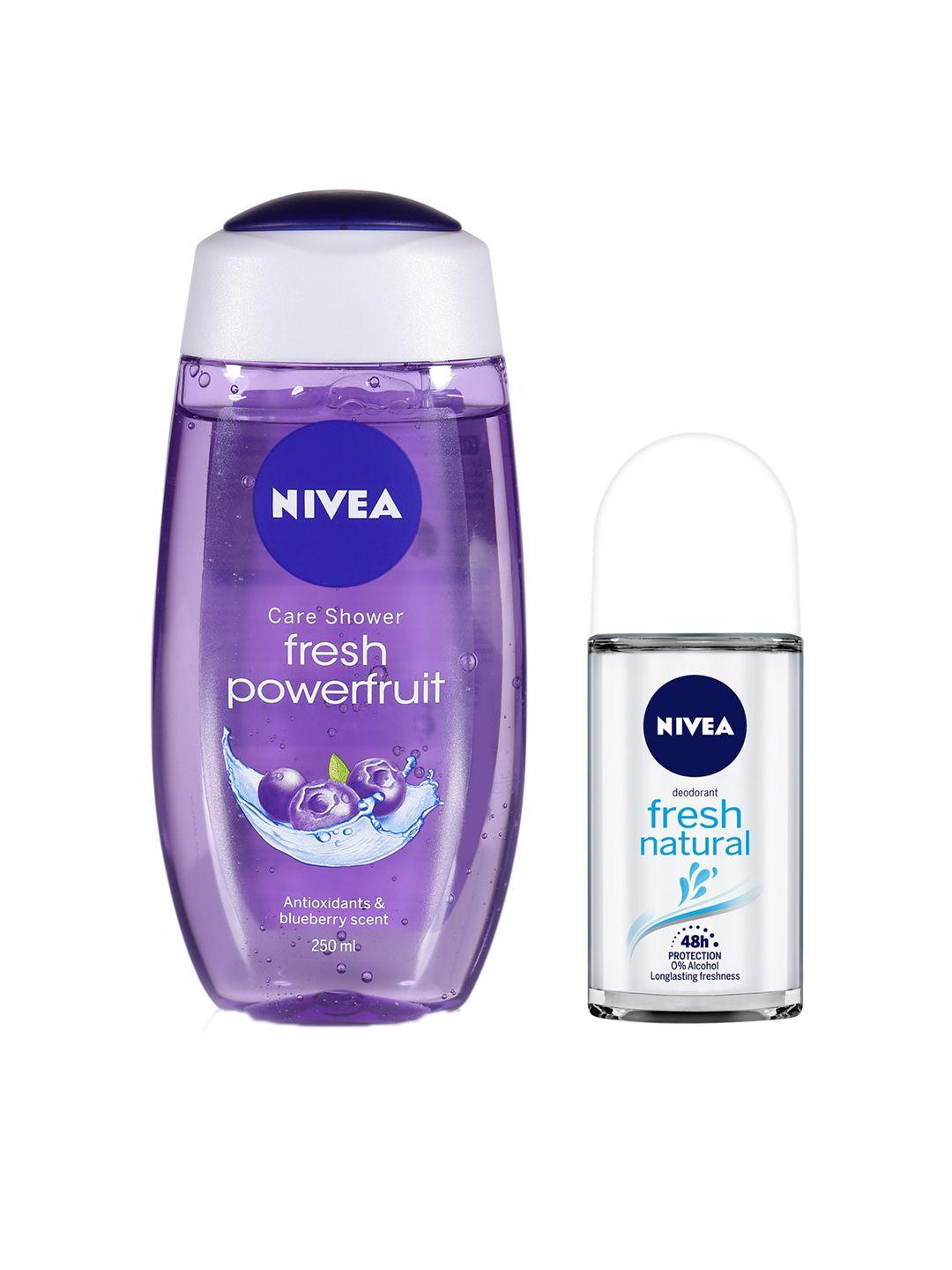 nivea set of fresh powerfruit care shower gel & fresh natural roll-on deodorant