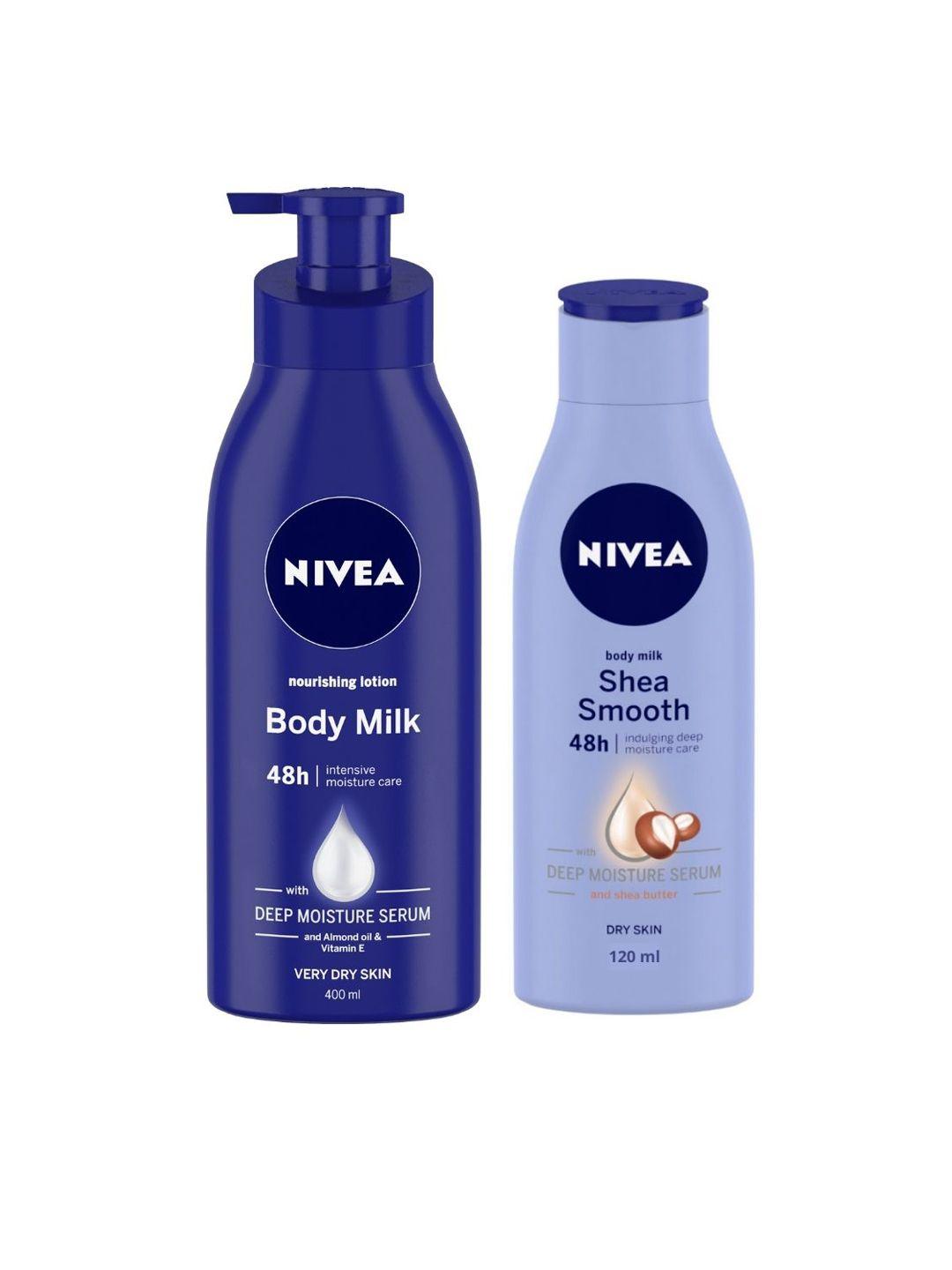 nivea set of nourishing & shea smooth milk body lotions