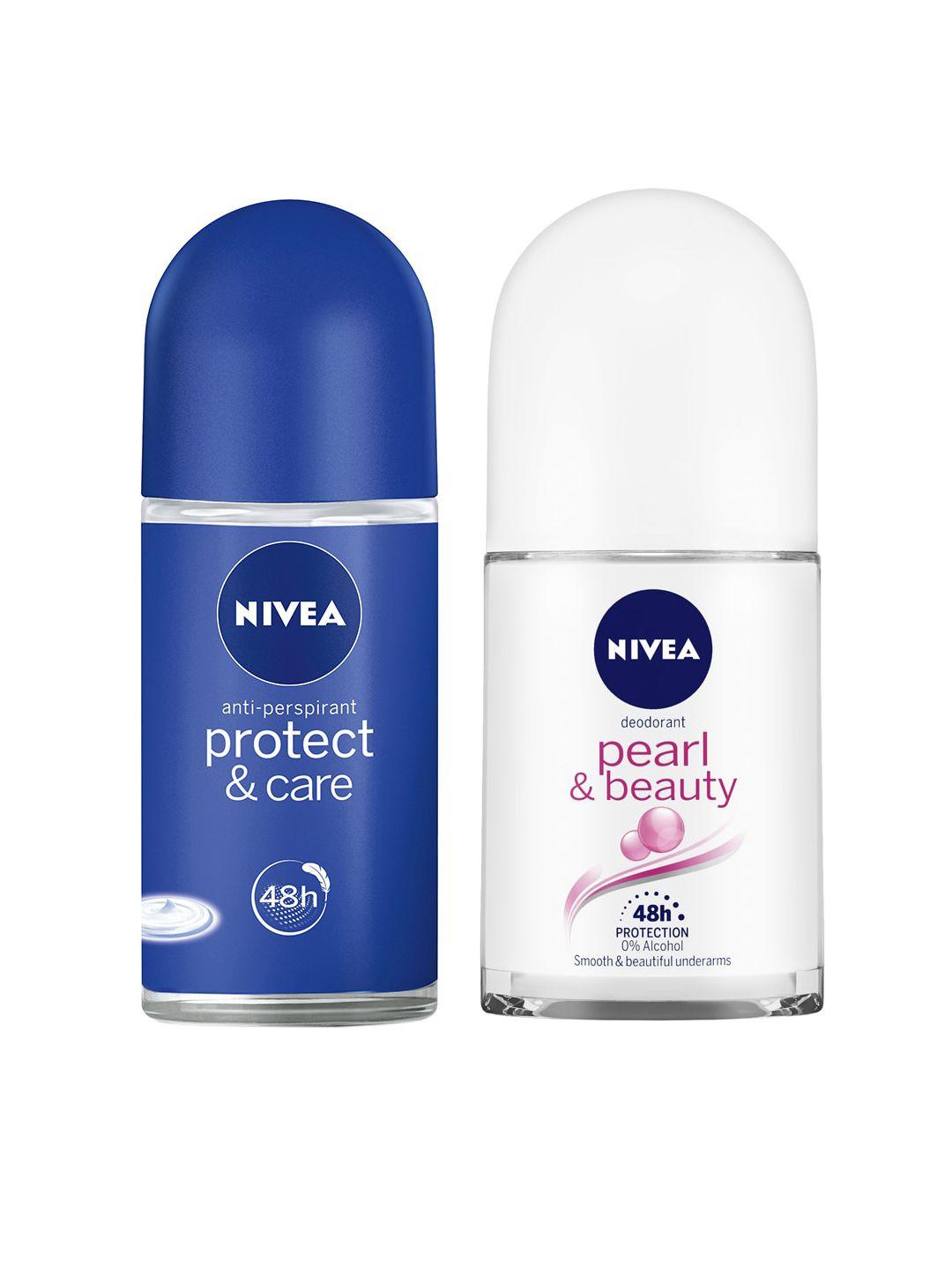 nivea set of protect & care with pearl & beauty roll-on deodorants