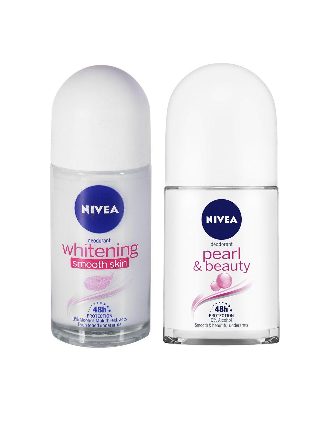 nivea set of whitening smooth skin - pearl & beauty roll-on deodorants